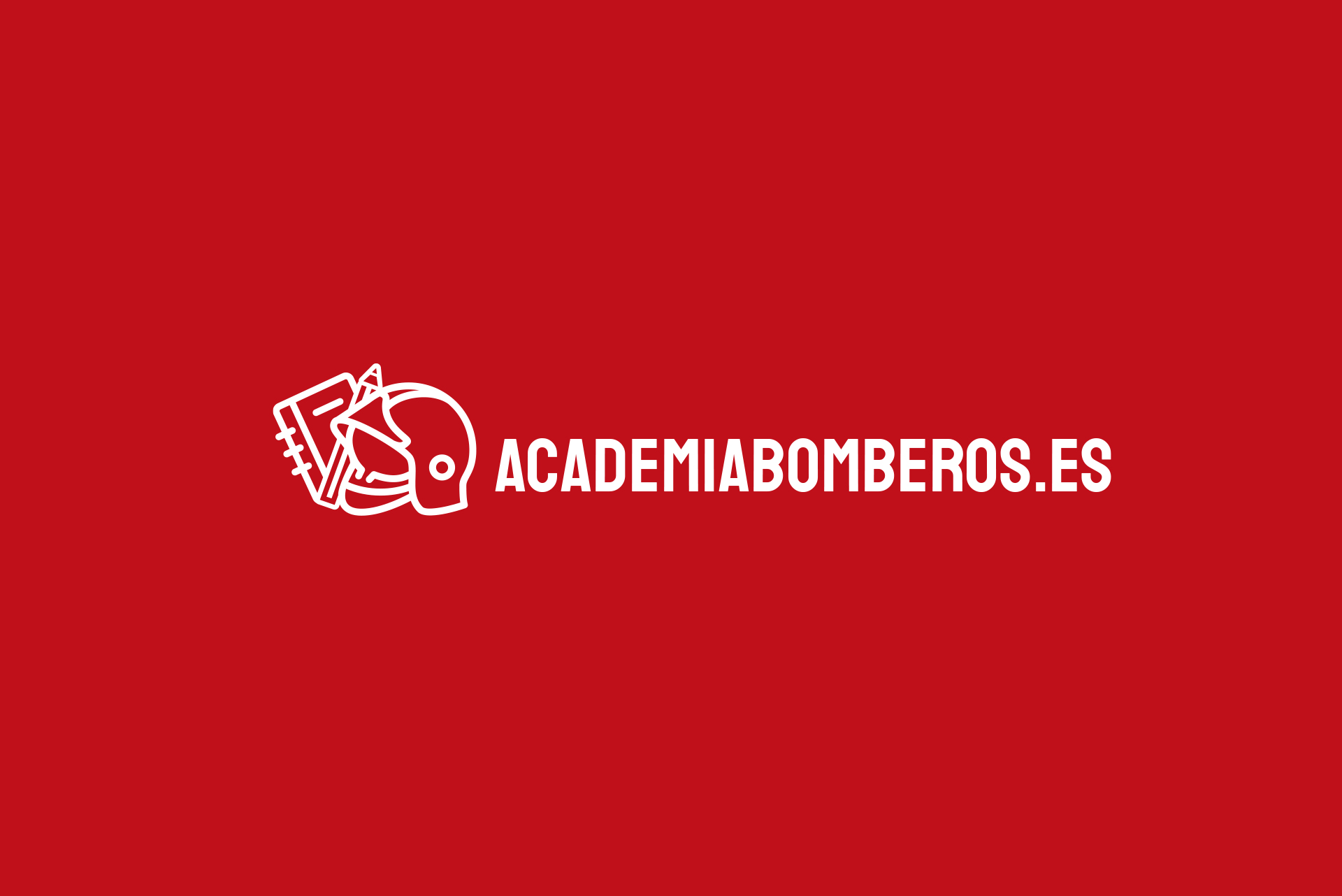 logotipo academia de bomberos sobre fondo rojo y con tipografía blanca