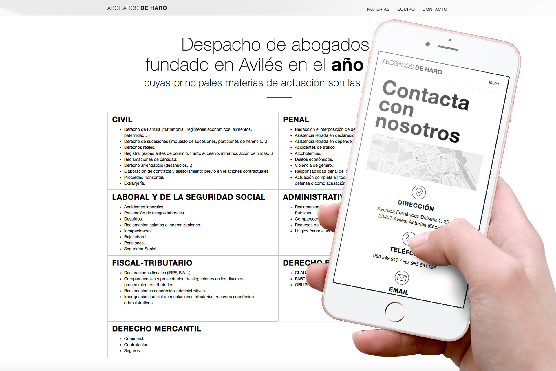 De Haro Abogados web movil con servicios