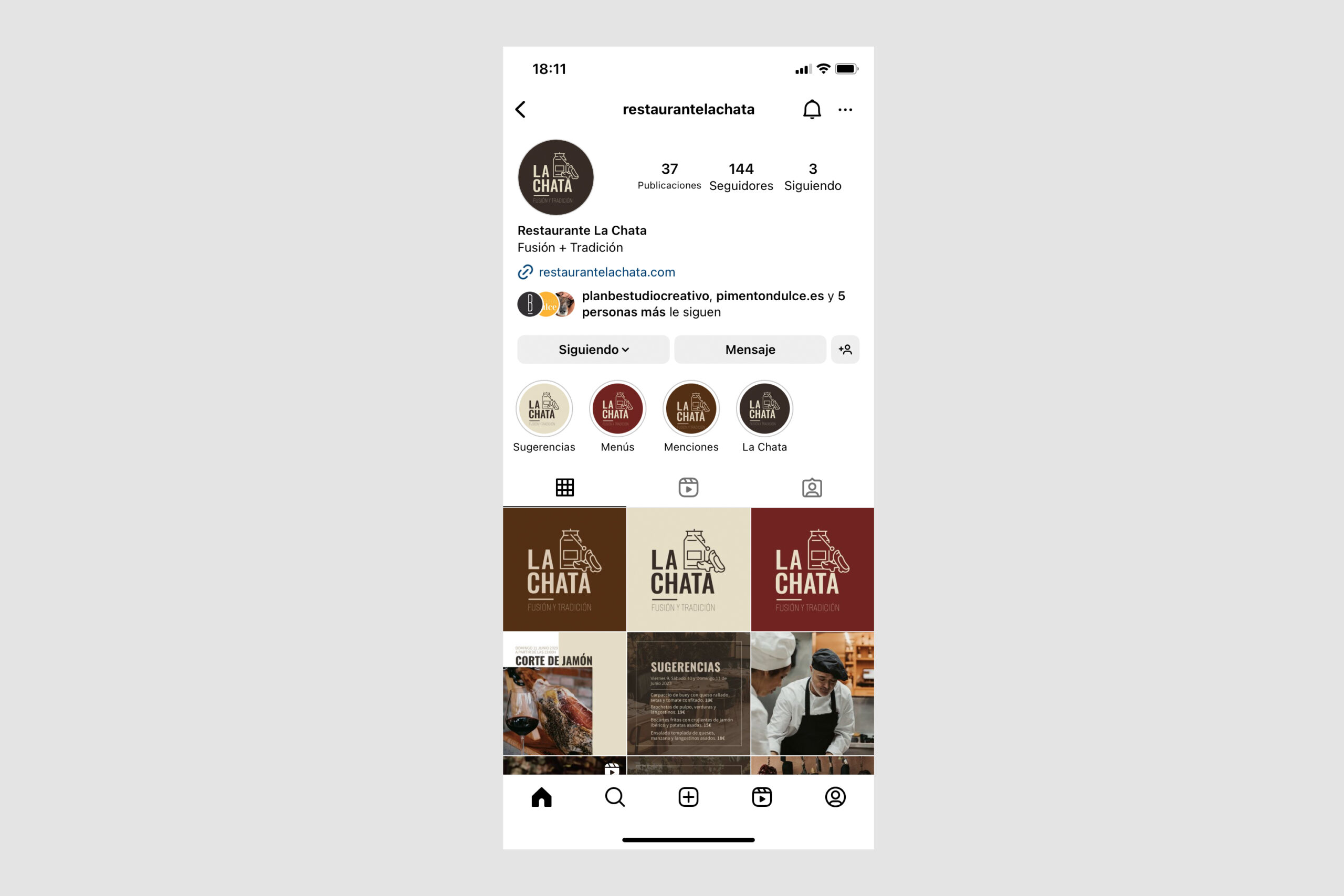 Imagen web Restaurante La Chata vista feed instagram