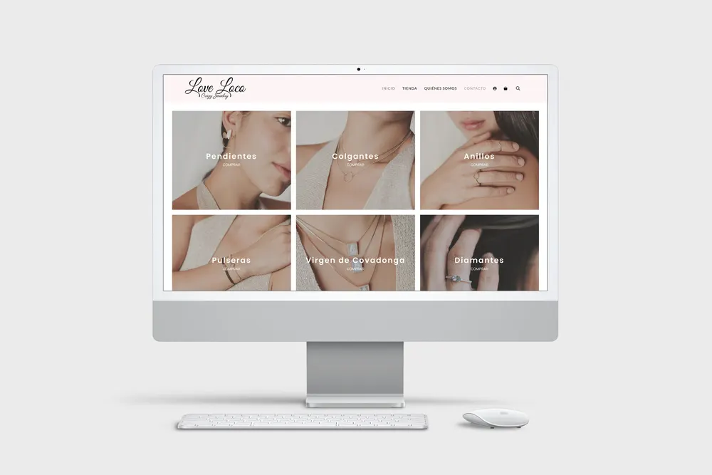Pantalla con joyería variada en tienda online.