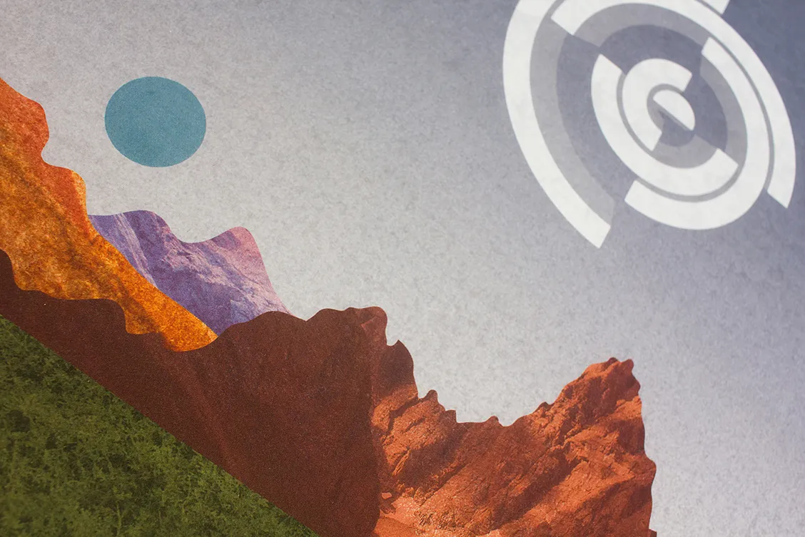 vinilo Humo ilustracion montaña y logo